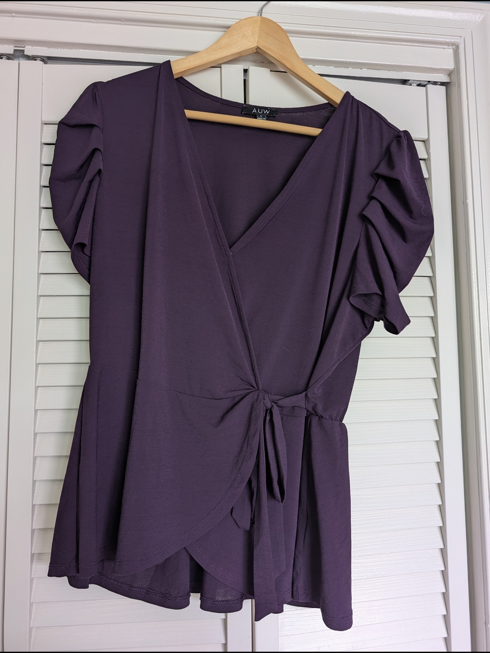 AUW Purple Wrap Front Blouse with Tie